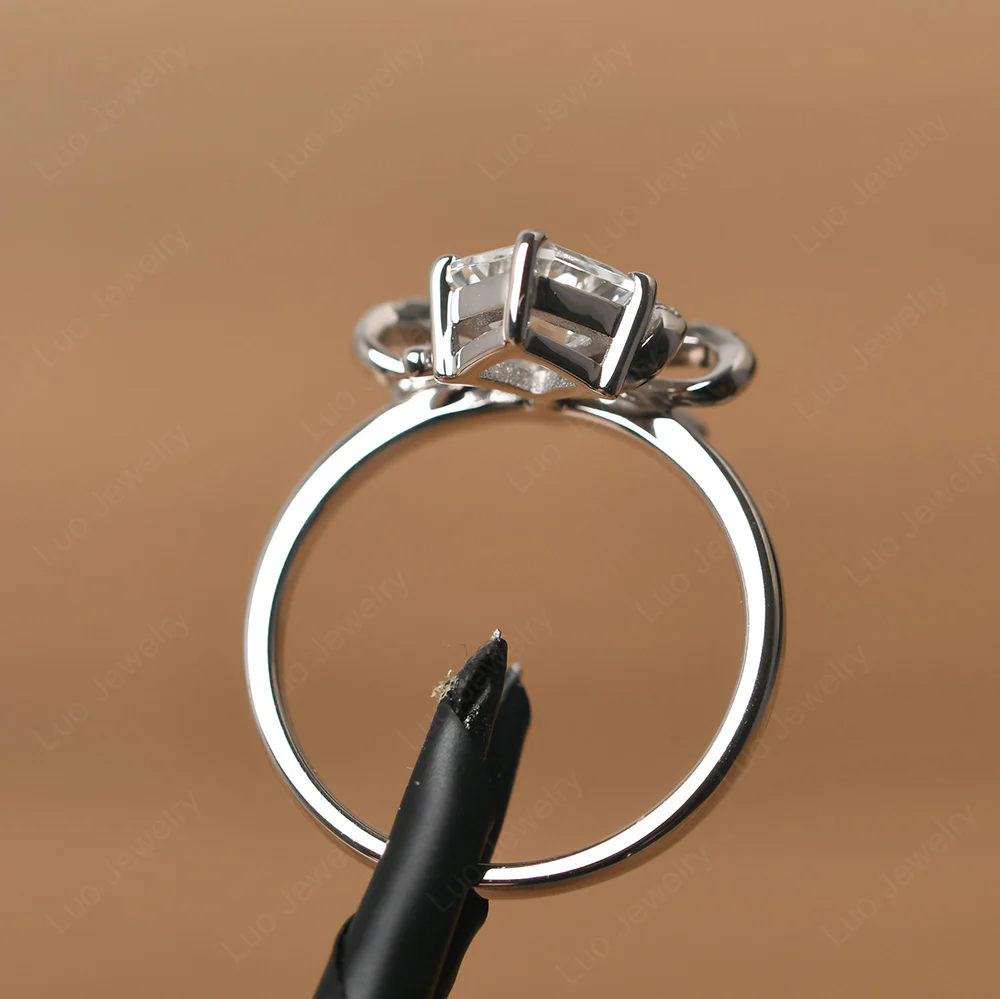 Asscher Cut White Topaz Bowknot Ring - Image 3