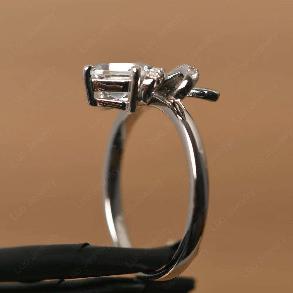 Asscher Cut White Topaz Bowknot Ring - Image 4