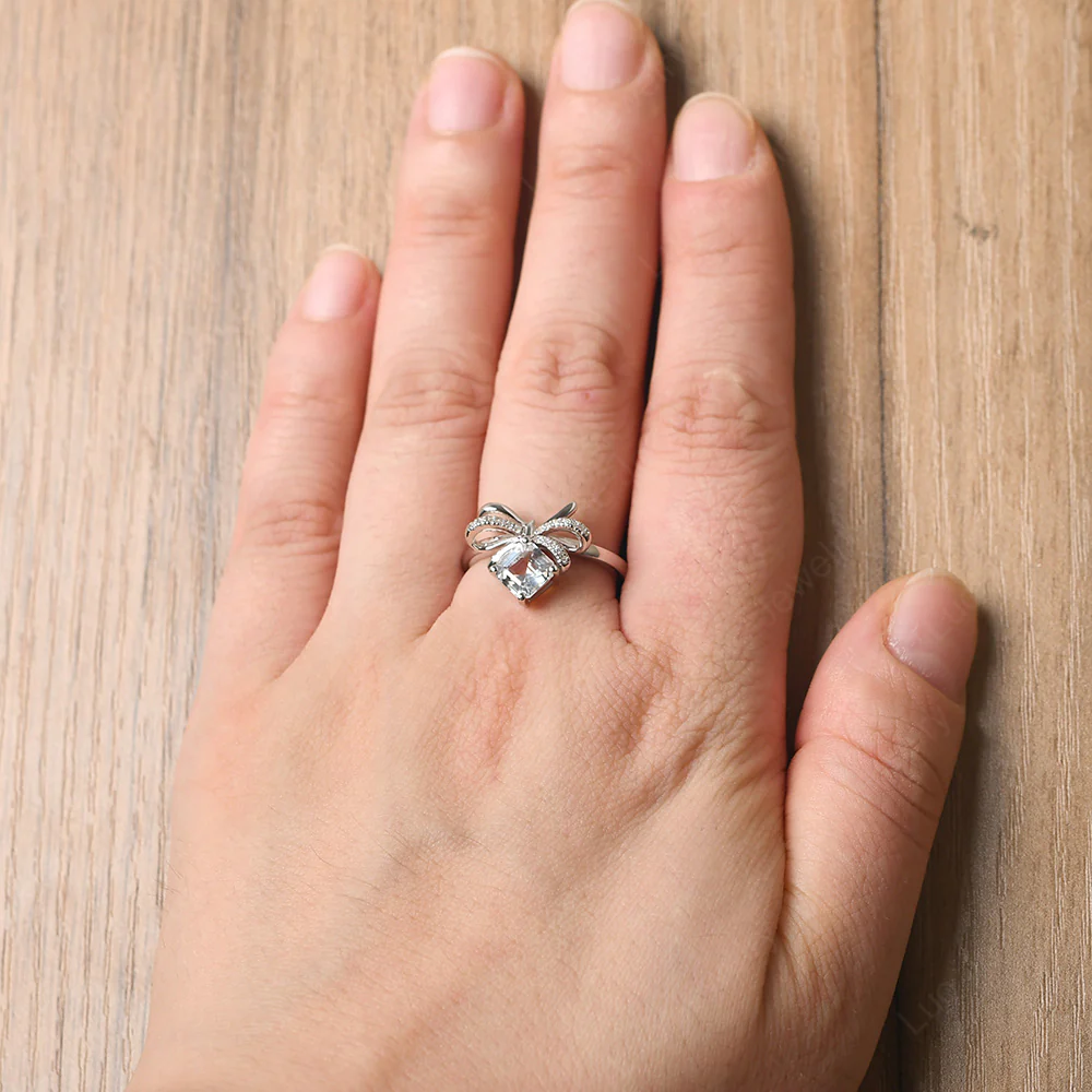 Asscher Cut White Topaz Bowknot Ring - Image 5