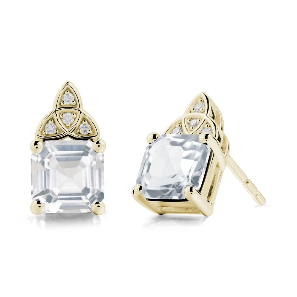 Asscher Cut White Topaz Celtic Knot Earrings - Image 3