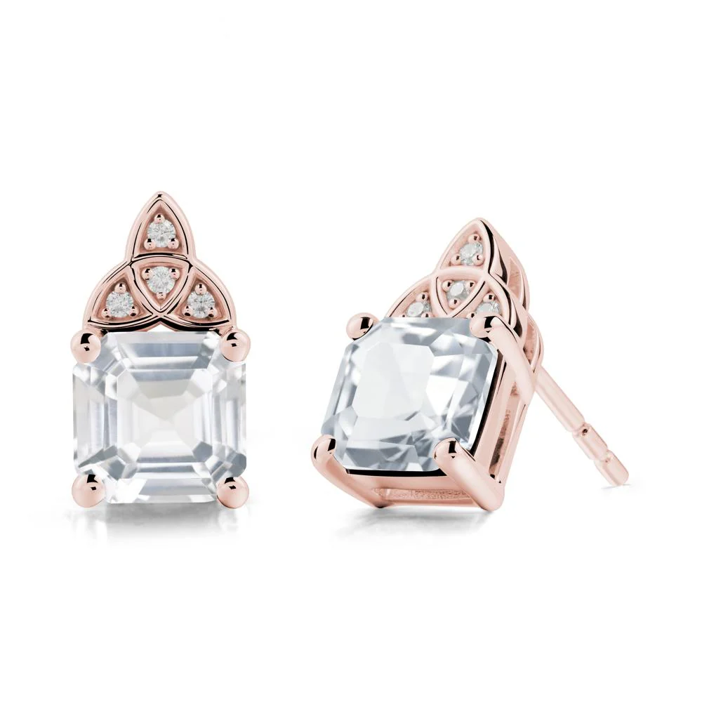 Asscher Cut White Topaz Celtic Knot Earrings - Image 4