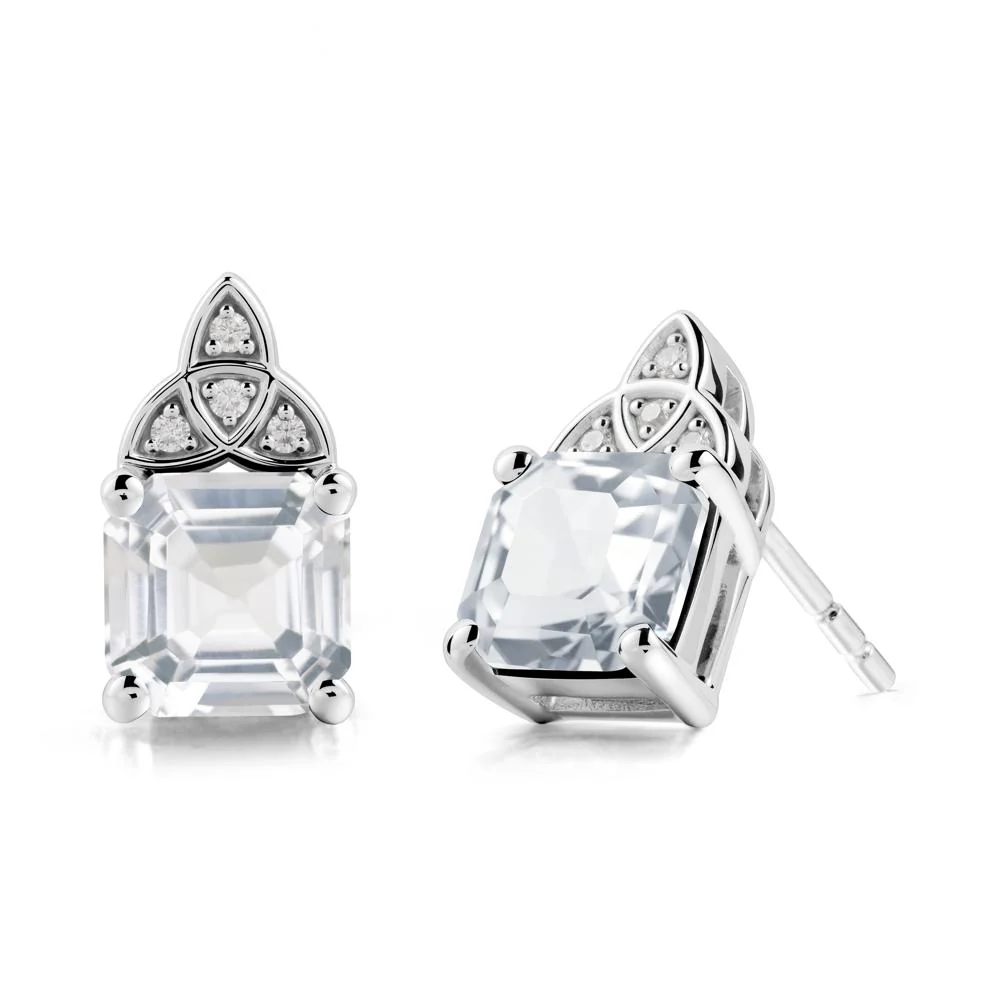 Asscher Cut White Topaz Celtic Knot Earrings - Image 5