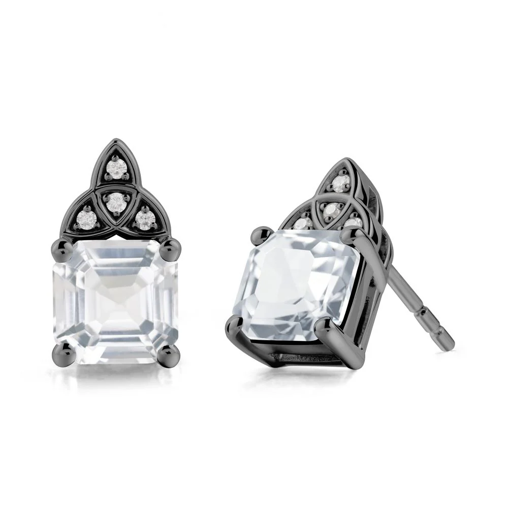 Asscher Cut White Topaz Celtic Knot Earrings - Image 7