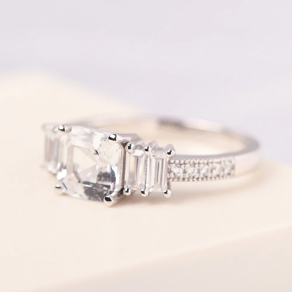 White Topaz Engagement Ring with Baguettes - Image 2