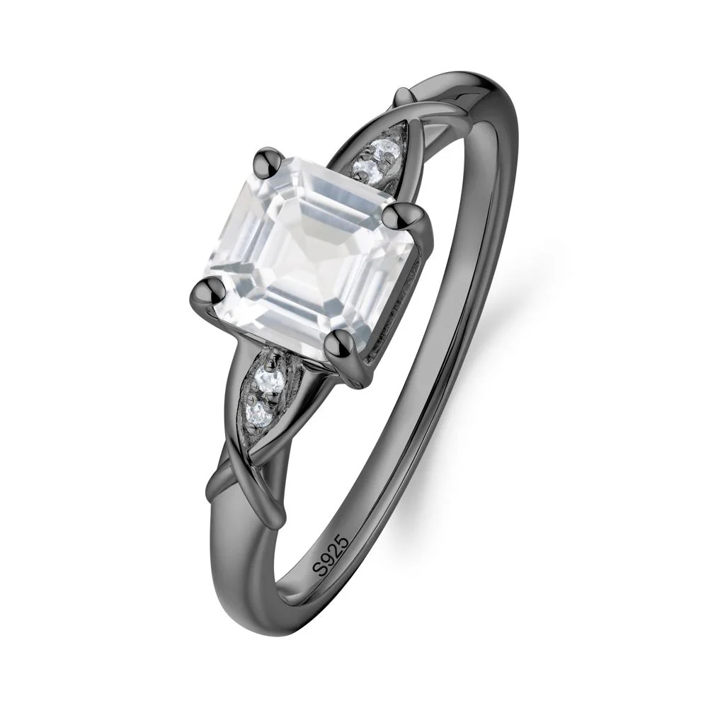Asscher Cut White Topaz Solitaire Ring with Criss-Cross Band - Image 2