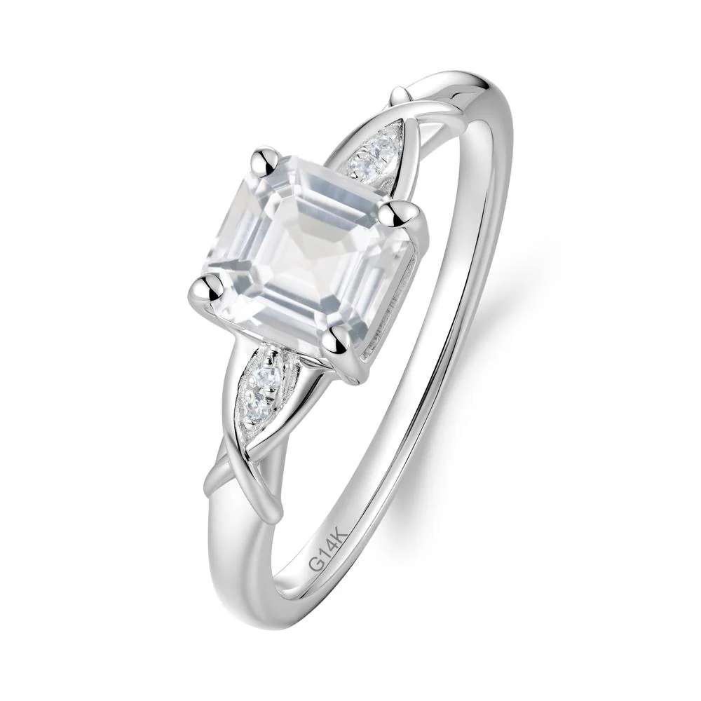 Asscher Cut White Topaz Solitaire Ring with Criss-Cross Band - Image 8