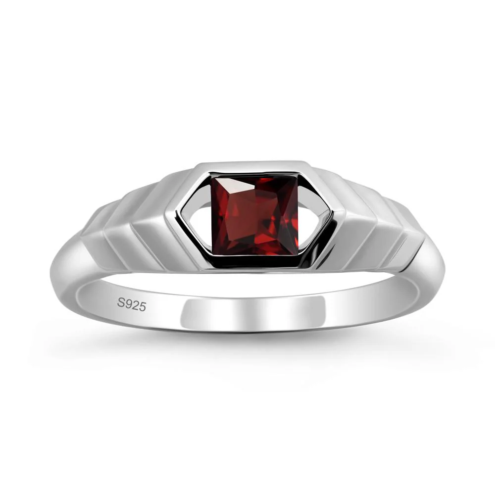 Asscher Garnet Ring with Hexagon Frame