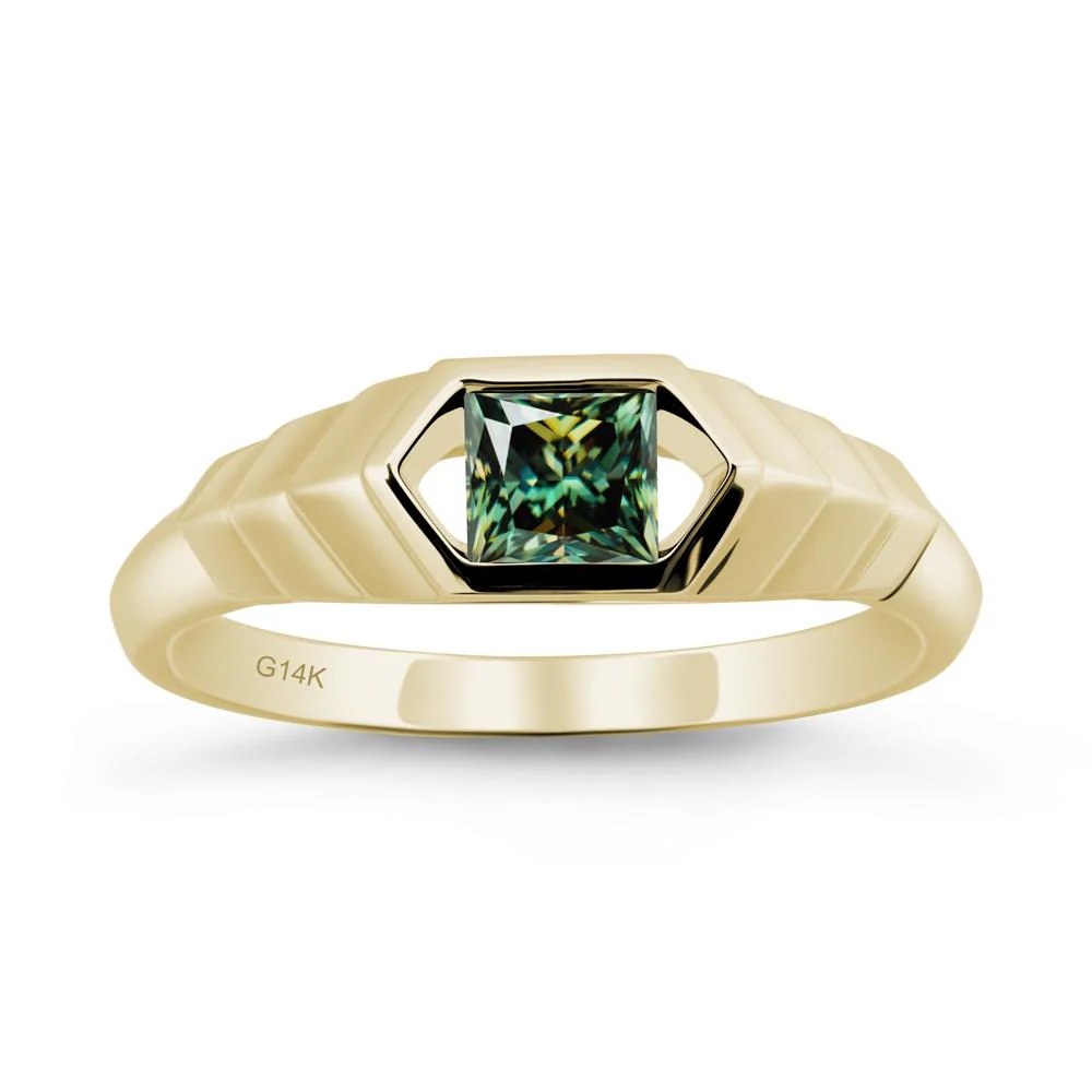Asscher Green Moissanite Ring with Hexagon Frame