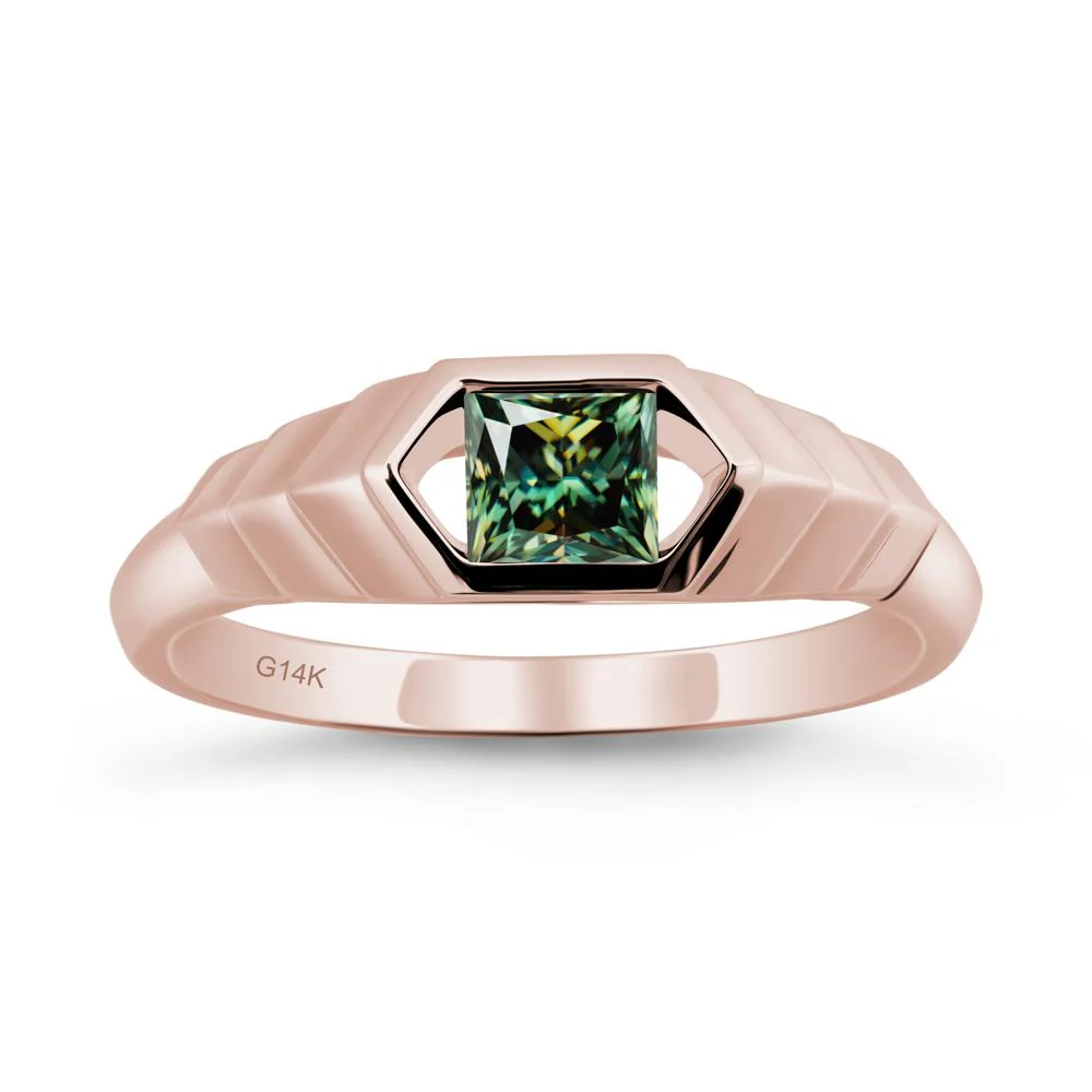 Asscher Green Moissanite Ring with Hexagon Frame - Image 2
