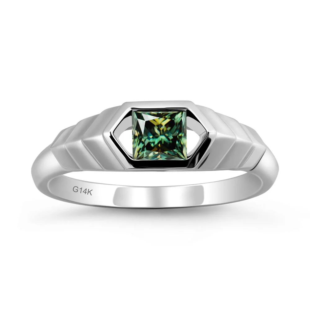 Asscher Green Moissanite Ring with Hexagon Frame - Image 3
