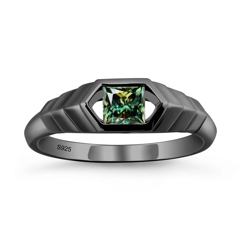 Asscher Green Moissanite Ring with Hexagon Frame - Image 7