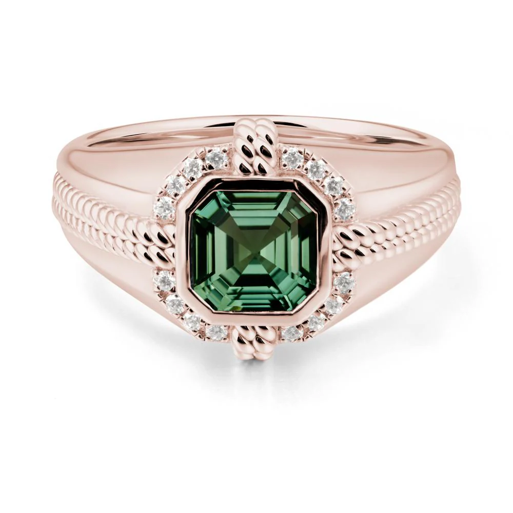Asscher Green Sapphire Halo Ring for Men - Image 2