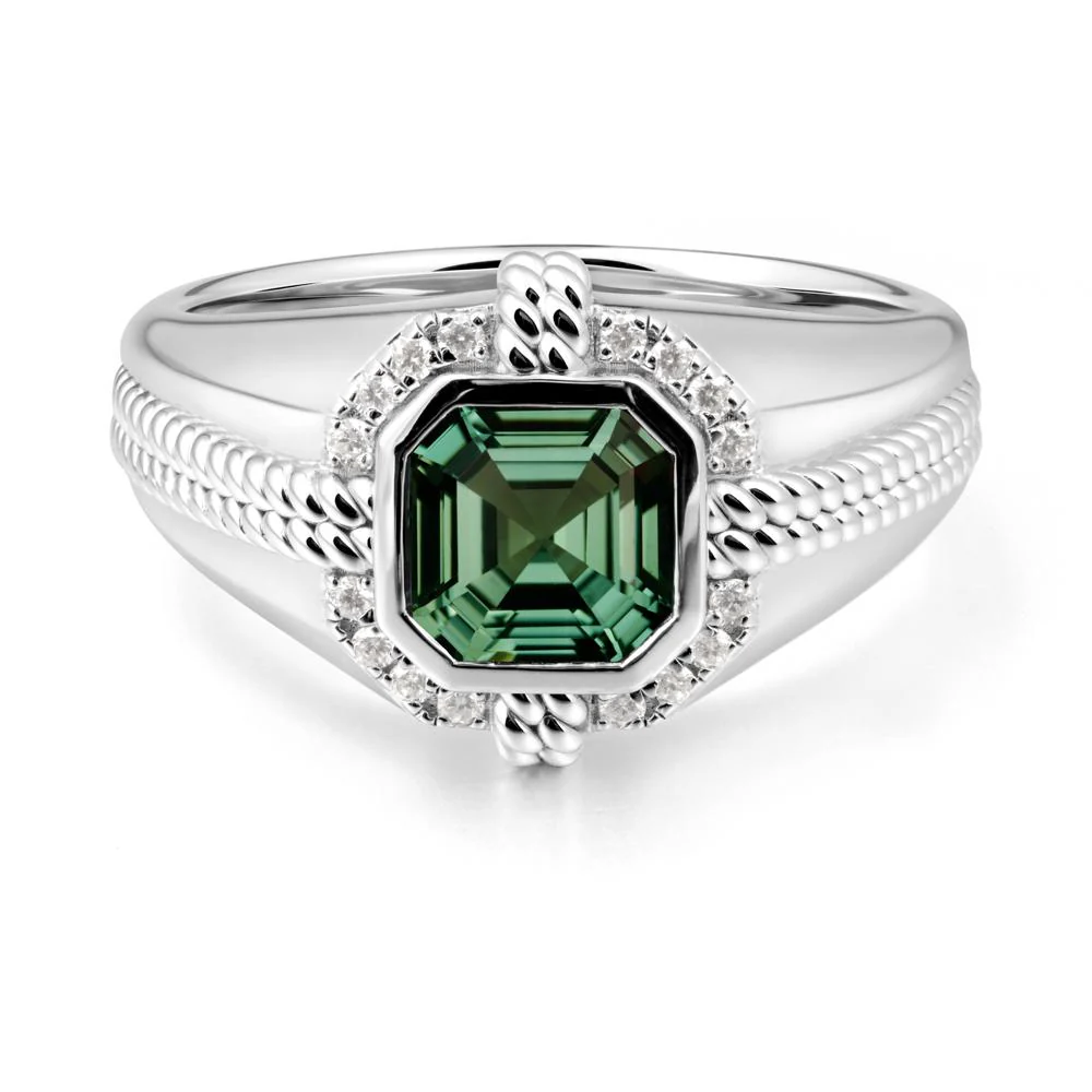 Asscher Green Sapphire Halo Ring for Men - Image 3