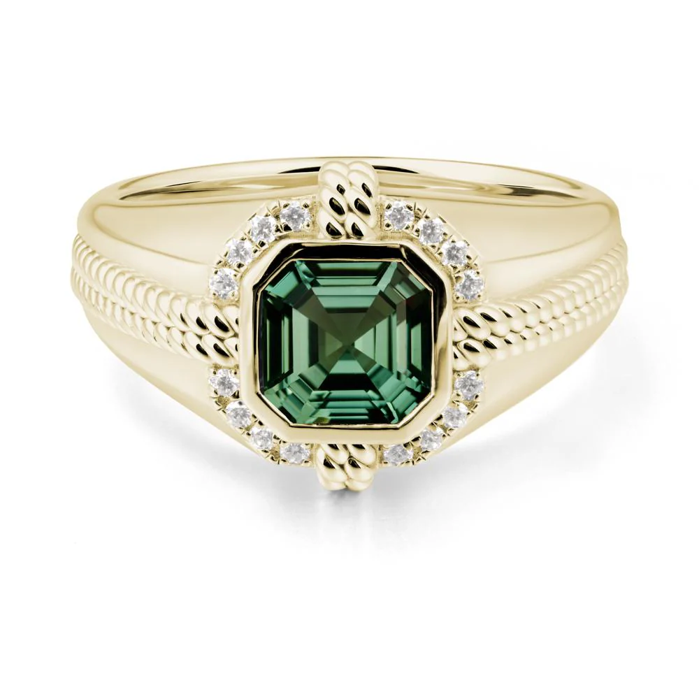 Asscher Green Sapphire Halo Ring for Men - Image 4