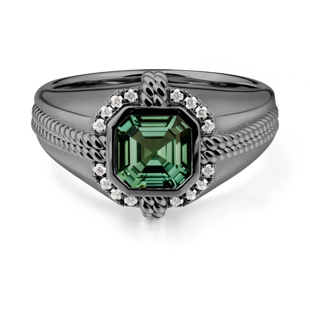 Asscher Green Sapphire Halo Ring for Men - Image 8