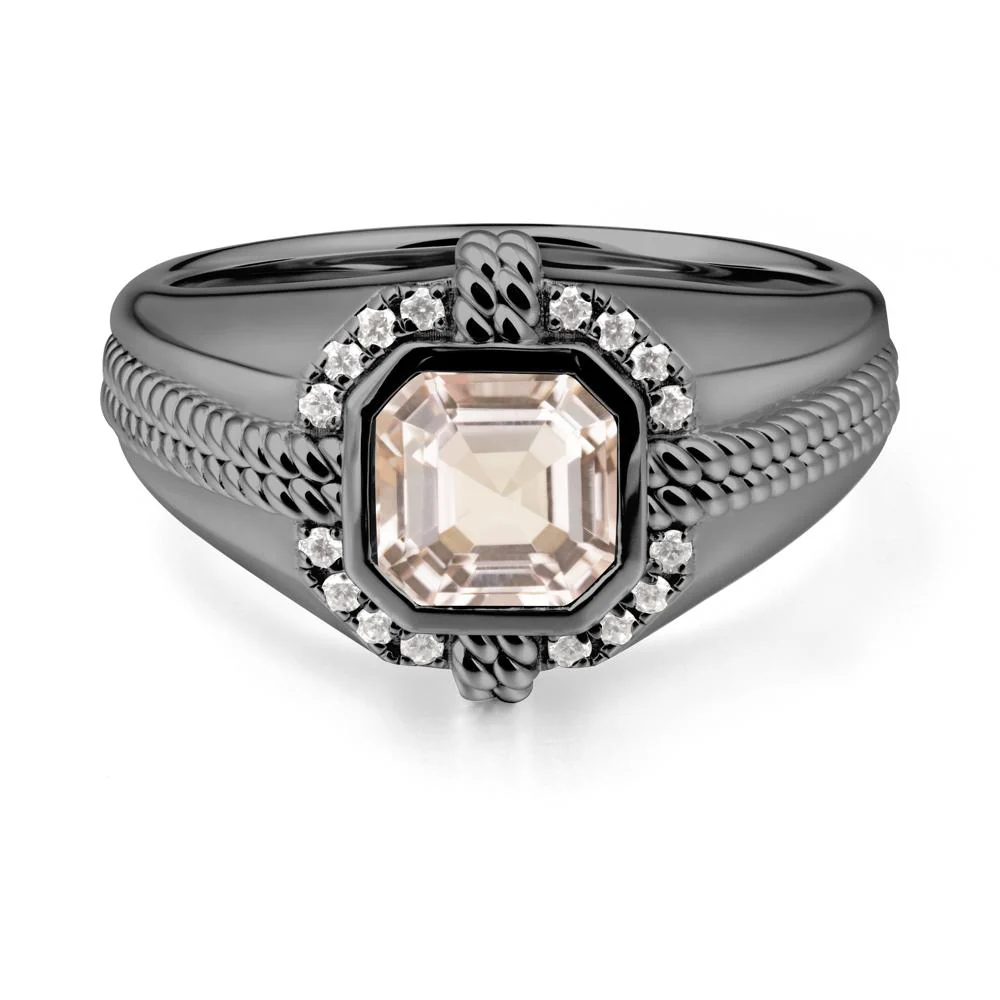 Asscher Morganite Halo Ring for Men