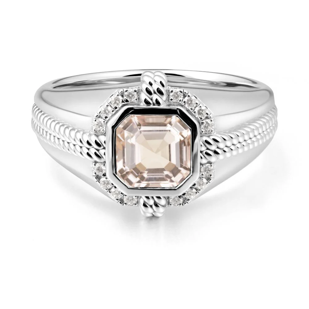 Asscher Morganite Halo Ring for Men - Image 6
