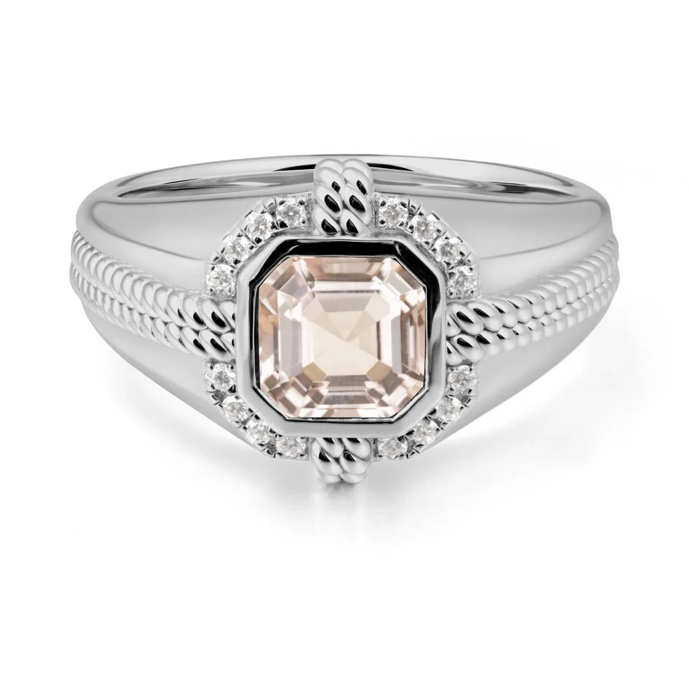 Asscher Morganite Halo Ring for Men - Image 8
