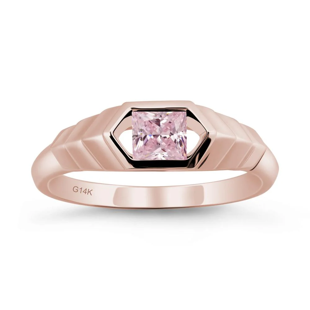 Asscher Pink Cubic Zirconia Ring with Hexagon Frame - Image 2