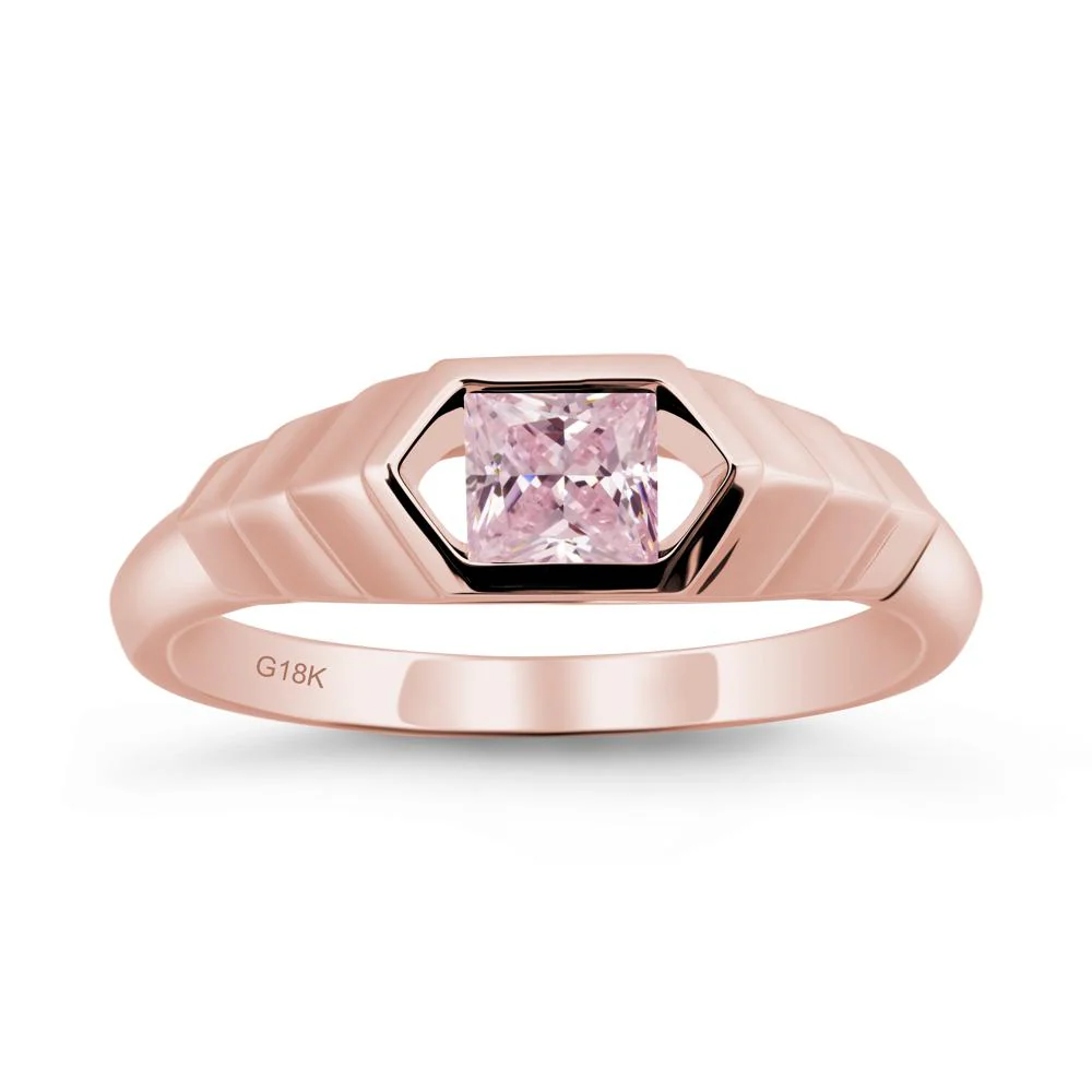 Asscher Pink Cubic Zirconia Ring with Hexagon Frame - Image 5