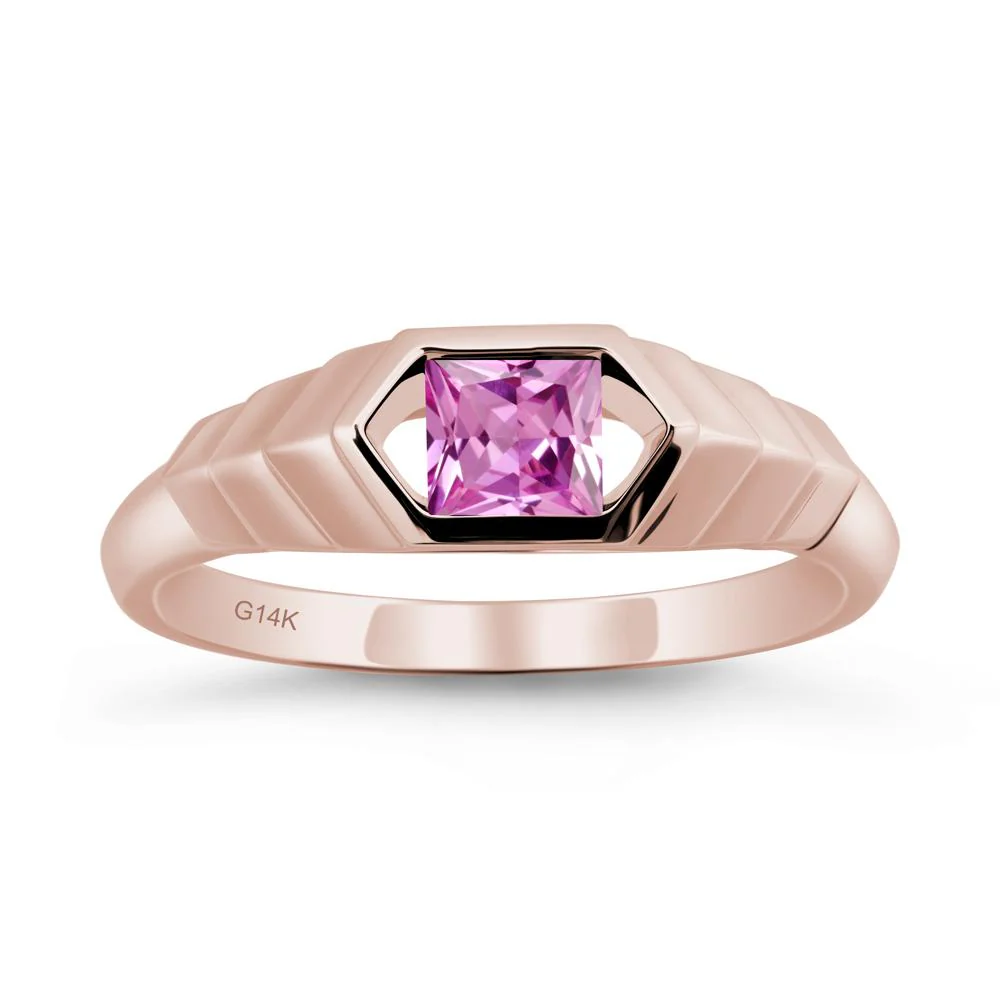 Asscher Pink Sapphire Ring with Hexagon Frame - Image 2