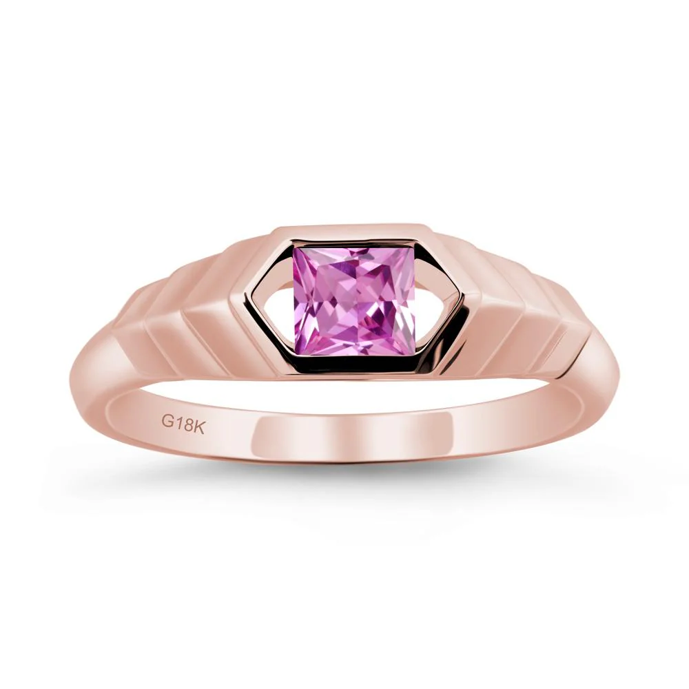 Asscher Pink Sapphire Ring with Hexagon Frame - Image 5