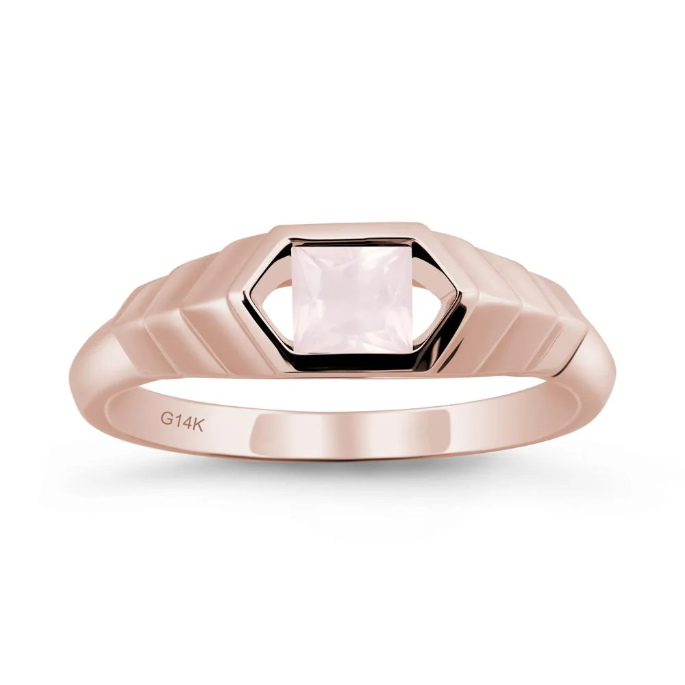 Asscher Rose Quartz Ring with Hexagon Frame - Image 2