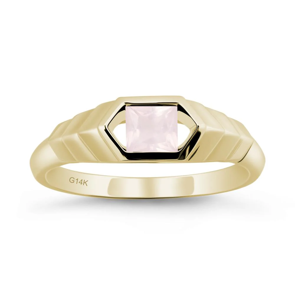 Asscher Rose Quartz Ring with Hexagon Frame - Image 4
