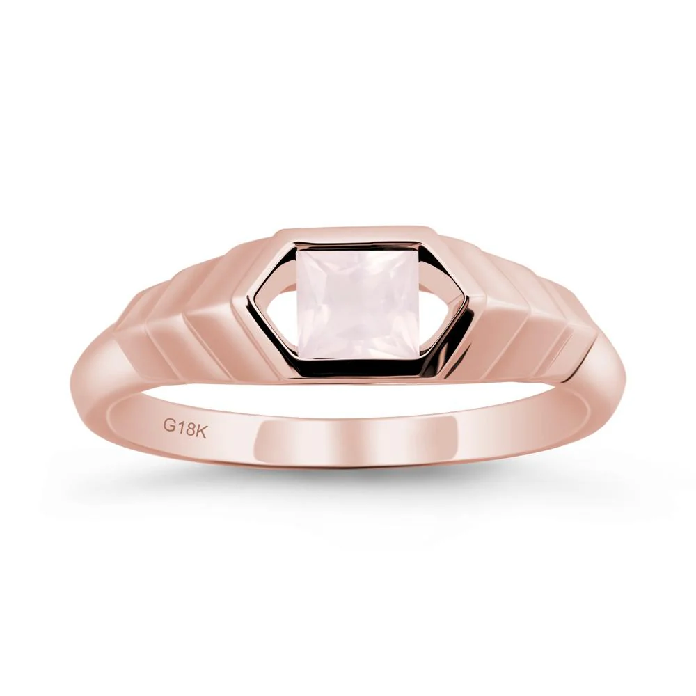 Asscher Rose Quartz Ring with Hexagon Frame - Image 5
