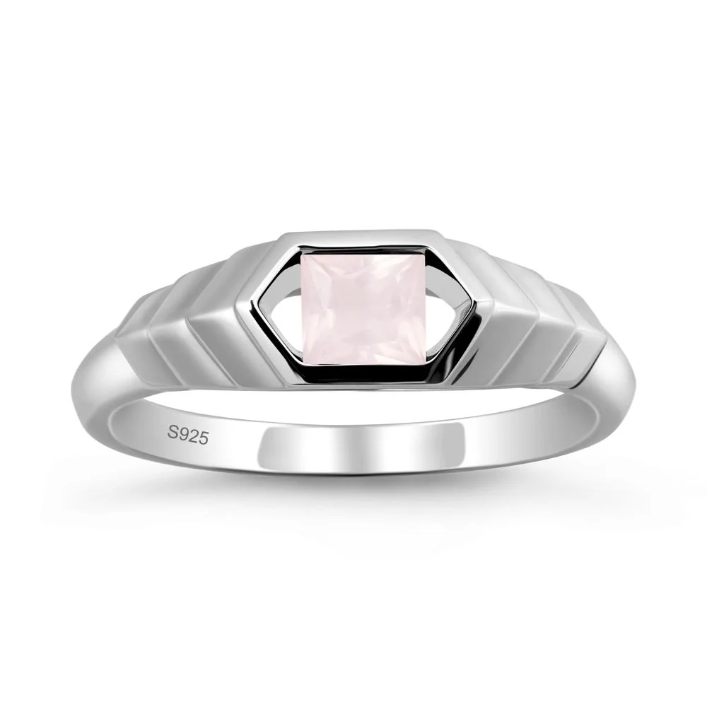 Asscher Rose Quartz Ring with Hexagon Frame - Image 9