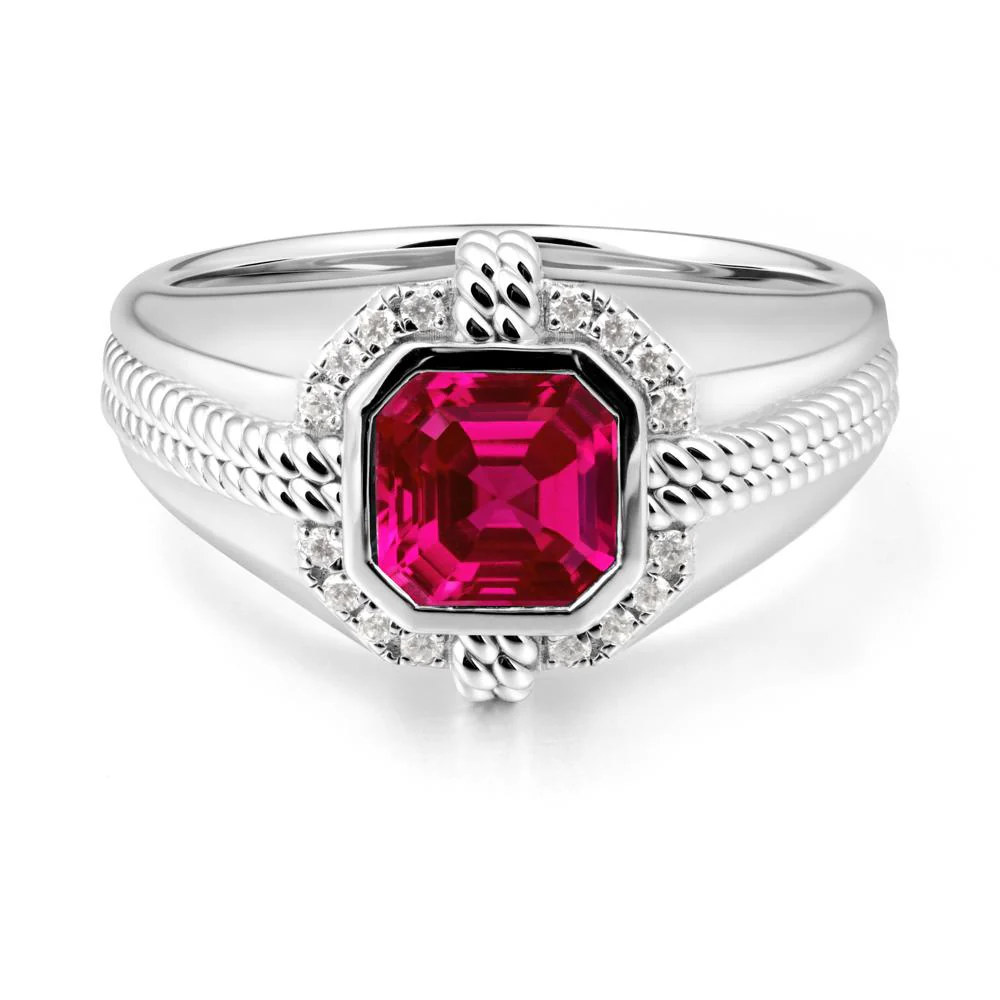 Asscher Ruby Halo Ring for Men - Image 5