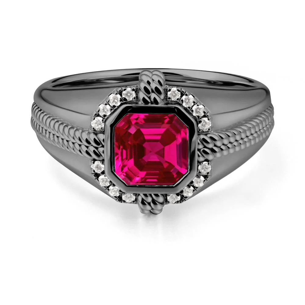 Asscher Ruby Halo Ring for Men - Image 7