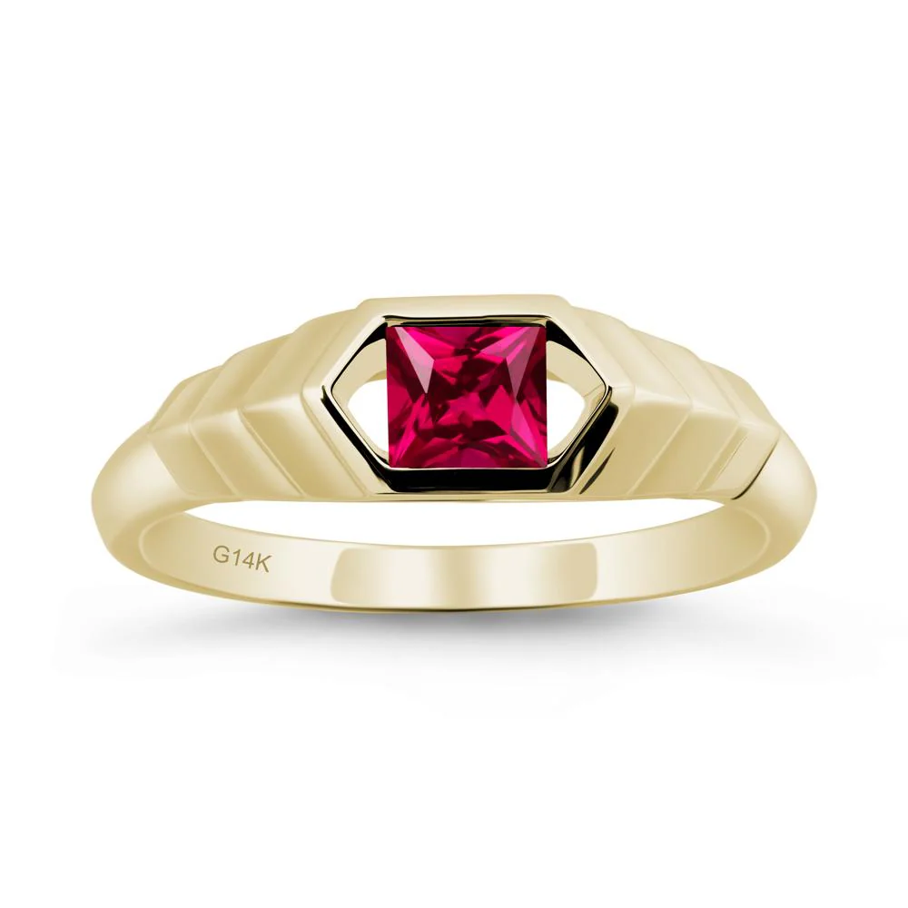 Asscher Ruby Ring with Hexagon Frame