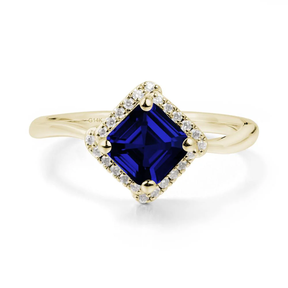 Asscher Sapphire Halo Ring