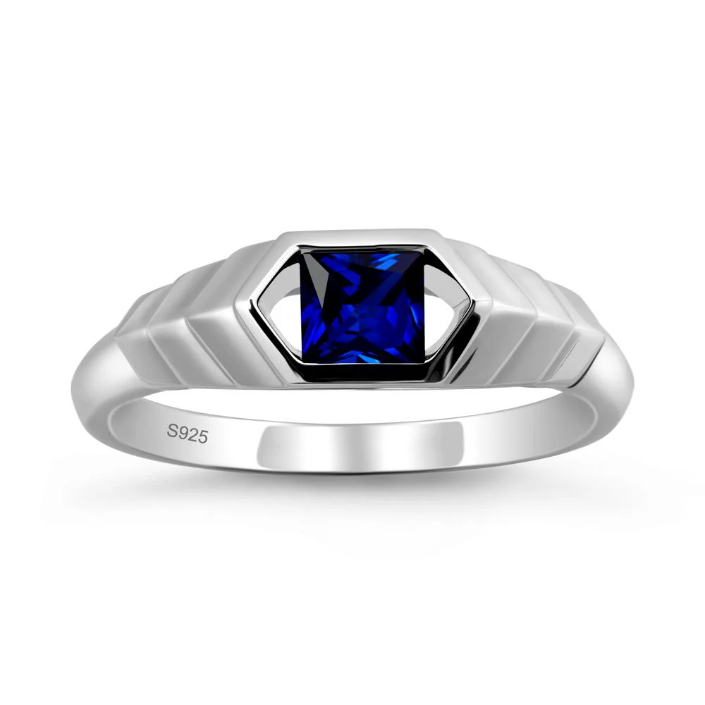 Asscher Sapphire Ring with Hexagon Frame