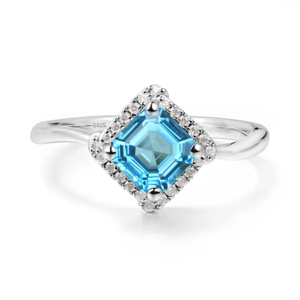 Asscher Swiss Blue Topaz Halo Ring - Image 3