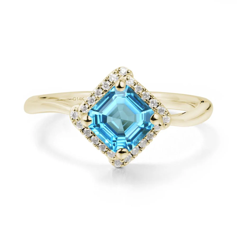 Asscher Swiss Blue Topaz Halo Ring - Image 7