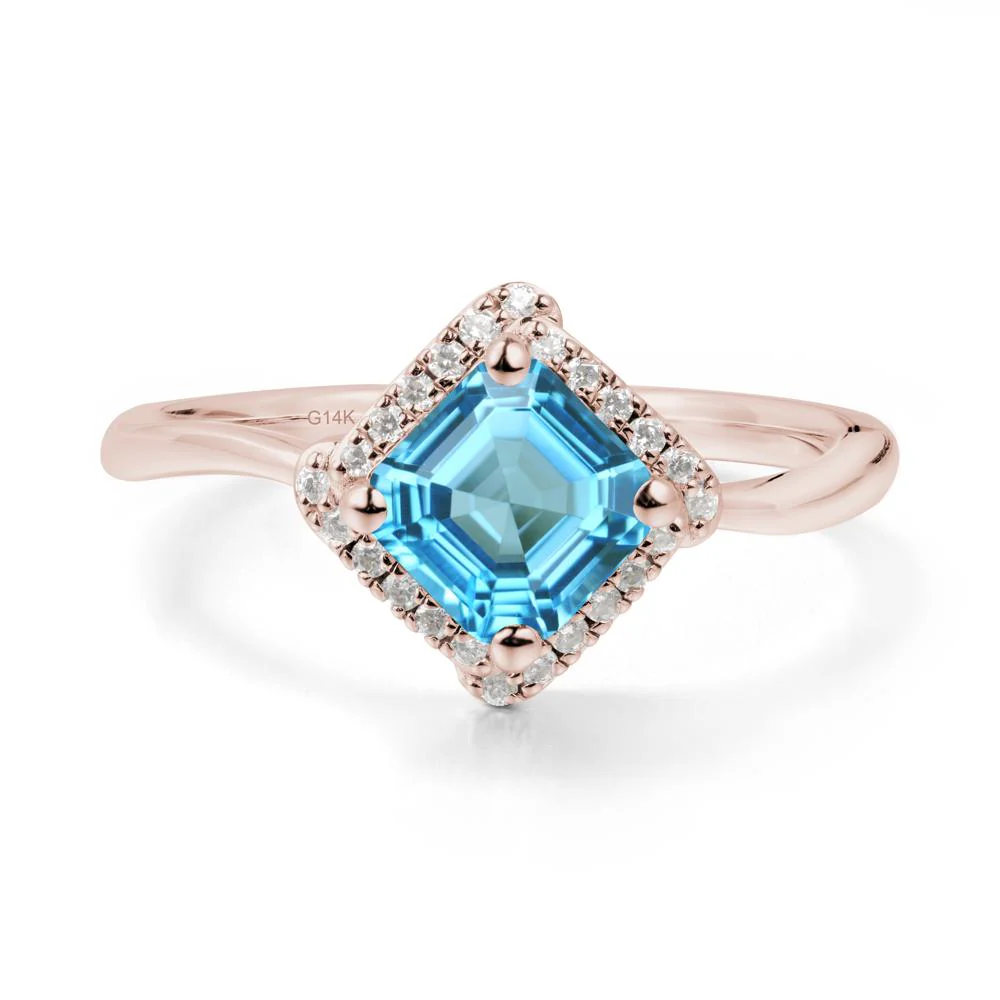 Asscher Swiss Blue Topaz Halo Ring - Image 9