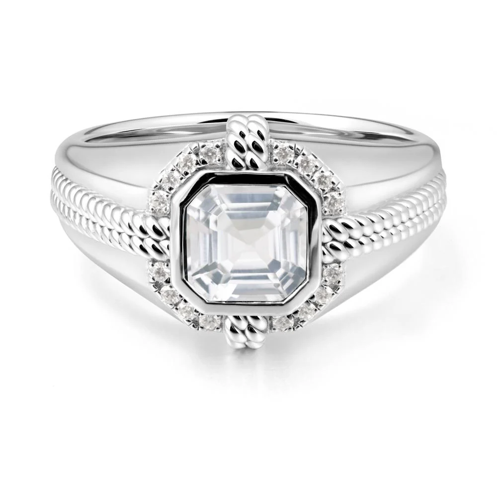 Asscher White Topaz Halo Ring for Men