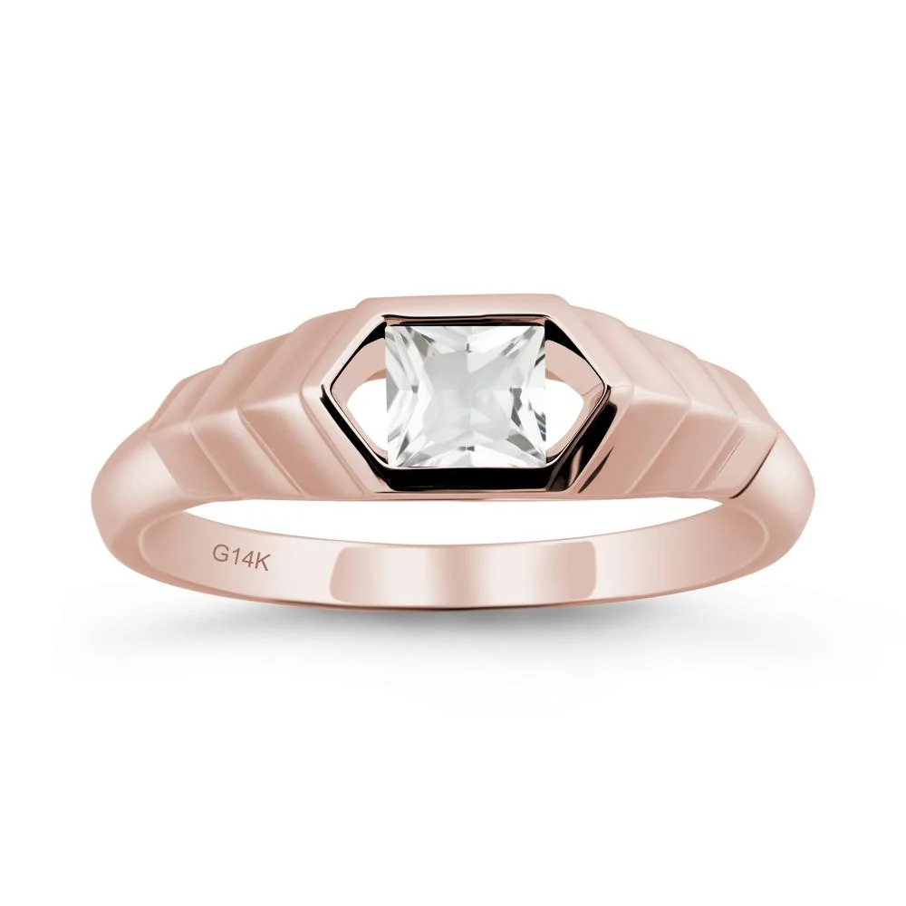 Asscher White Topaz Ring with Hexagon Frame - Image 2