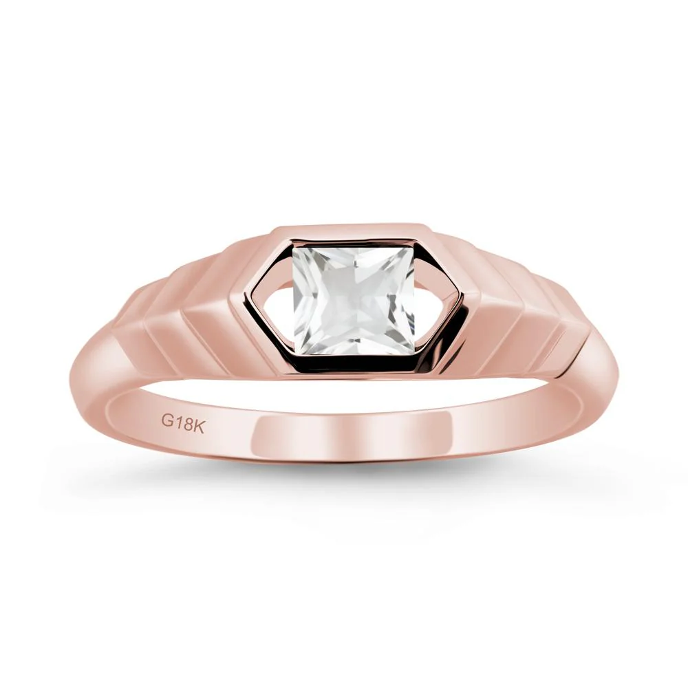 Asscher White Topaz Ring with Hexagon Frame - Image 4