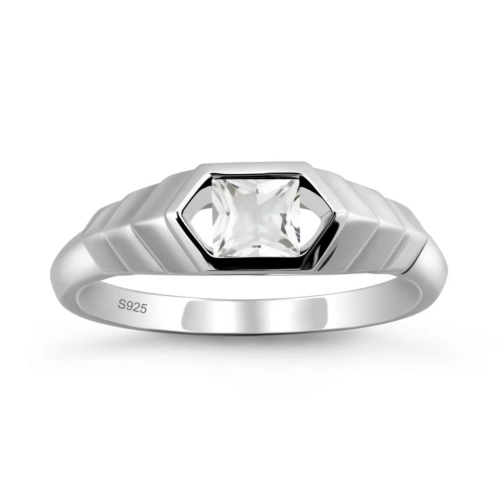 Asscher White Topaz Ring with Hexagon Frame - Image 9