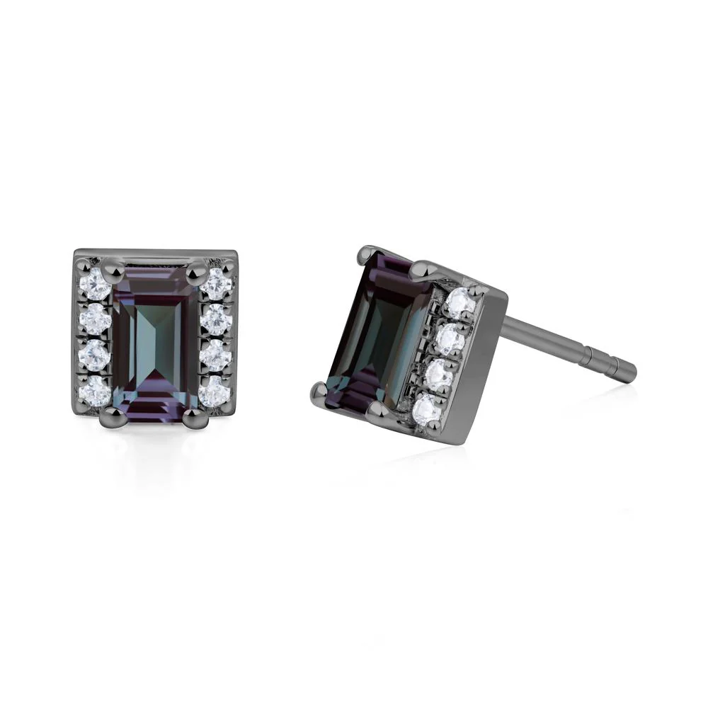 Baguette Alexandrite Stud Eaarings with Pave Side Accents - Image 5