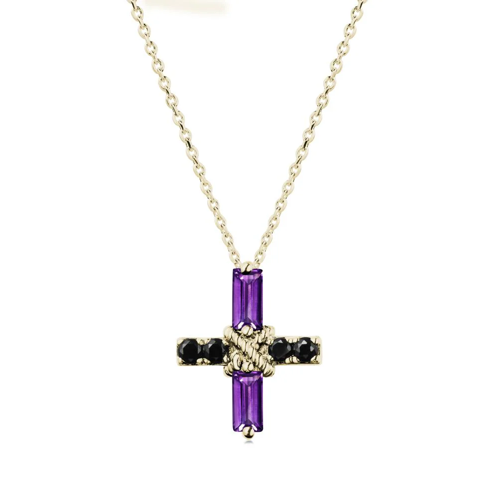 Baguette Amethyst and Black Spinel Green Cross Necklace - Image 3