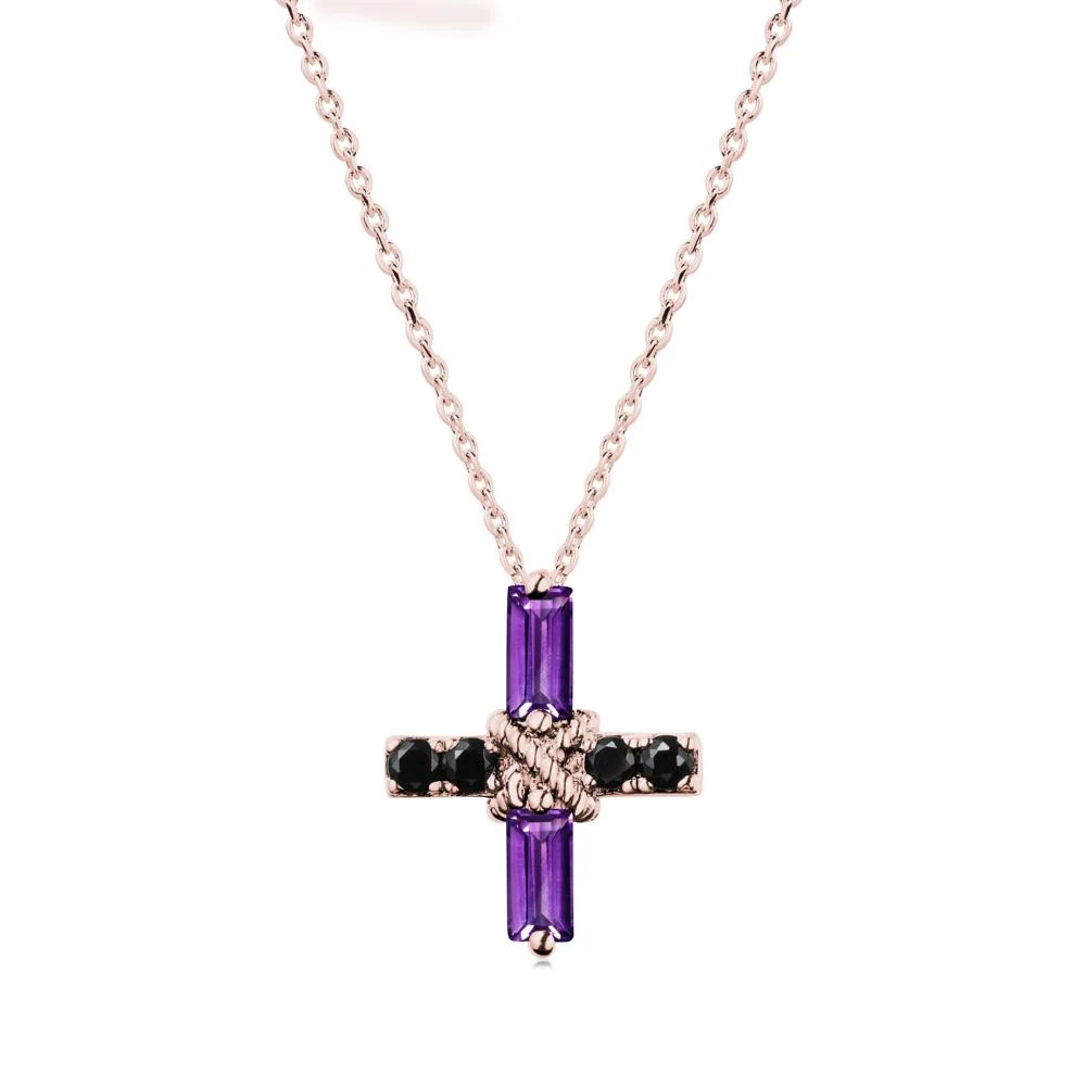 Baguette Amethyst and Black Spinel Green Cross Necklace - Image 4
