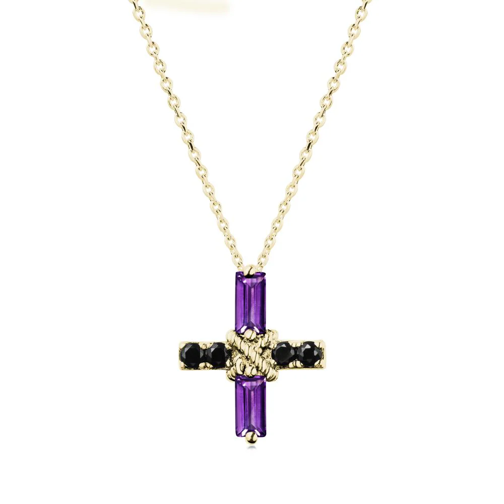 Baguette Amethyst and Black Spinel Green Cross Necklace - Image 6