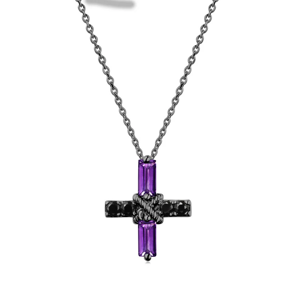 Baguette Amethyst and Black Spinel Green Cross Necklace - Image 7