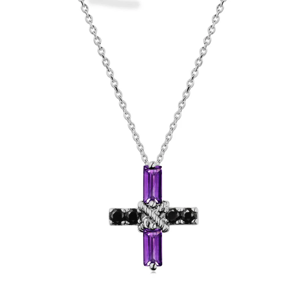 Baguette Amethyst and Black Spinel Green Cross Necklace - Image 8