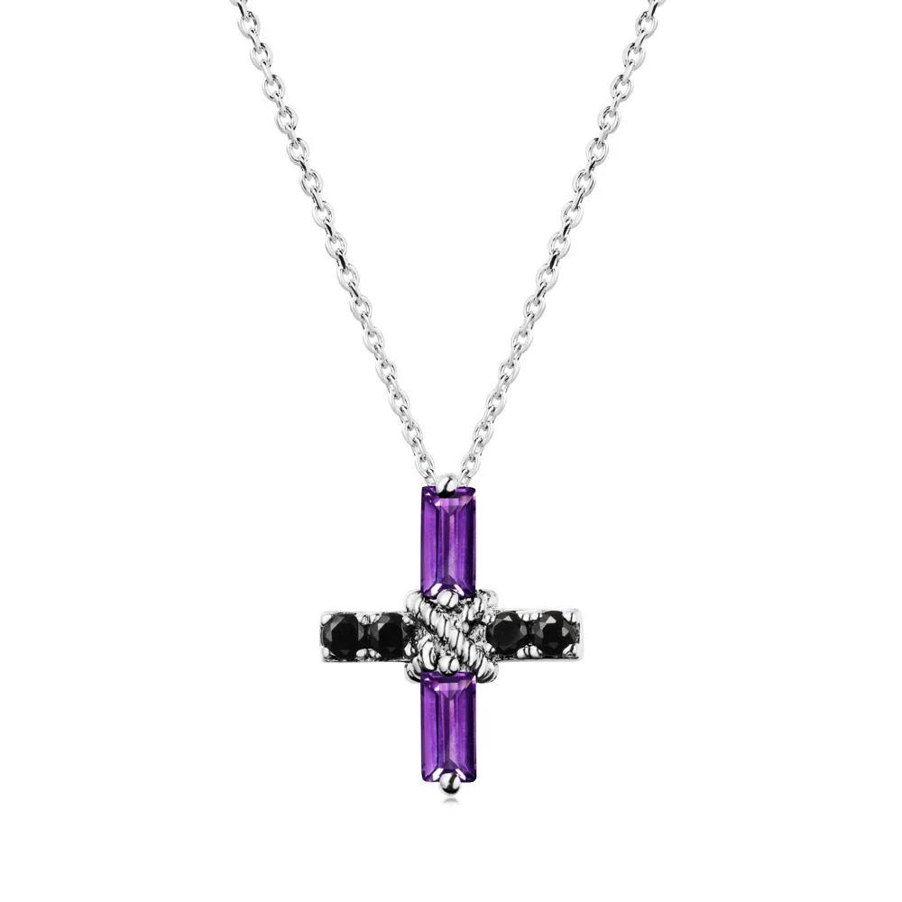Baguette Amethyst and Black Spinel Green Cross Necklace - Image 9