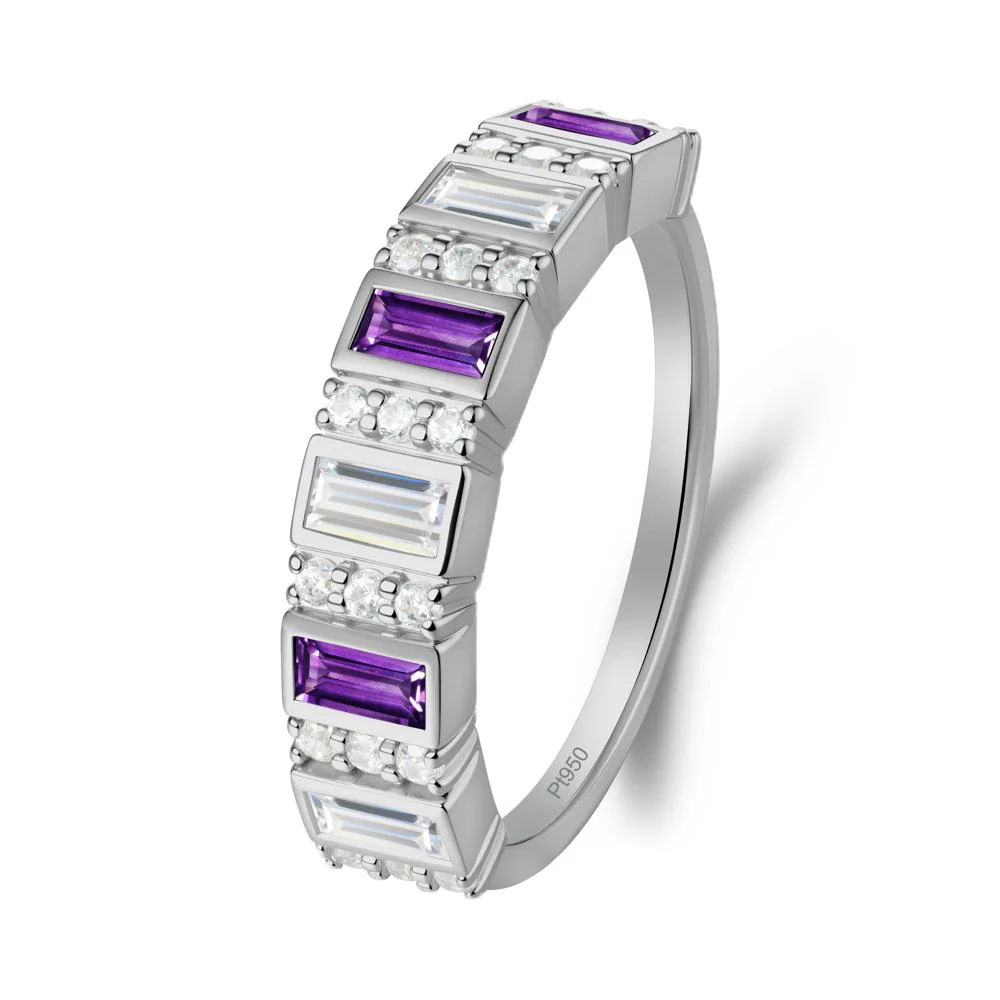 Baguette Amethyst and Cubic Zirconia Half Eternity Ring - Image 3